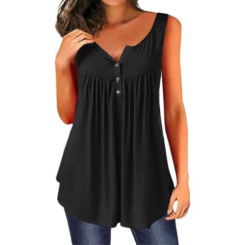 Womens Sexy Blouse With Botton Harajuku Casual Sleeveless Summertime Fashion O-neck Blouse Camisas De Mujer Plus Size 2021 New