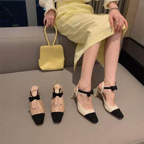 Bailamos Women Sandals Shoes Closed Toe Block Heels New Square Comfort Chunky Fashion Girls High Open Retro Mixed Heels