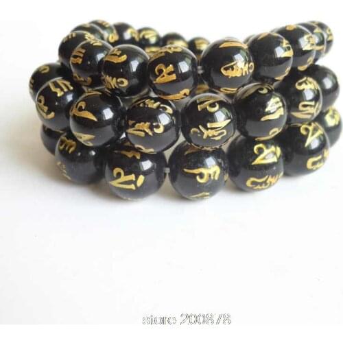 BB-450 Mantras Beads Bracelets Black Carnelian Tibetan OM MA NI PAD ME HUM Amulet Mantras bracelets 6/8/10/12/14/16mm
