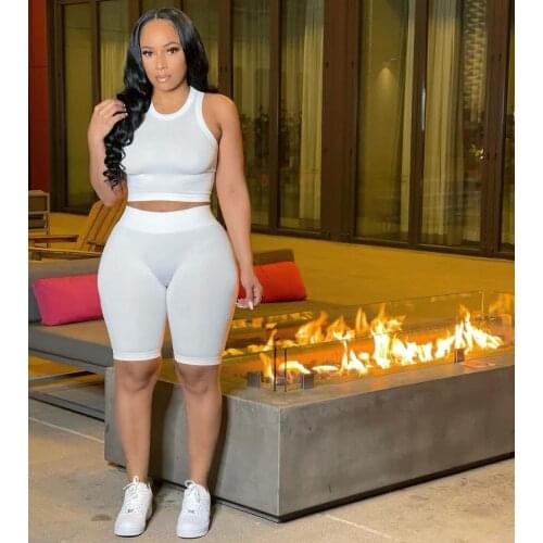 Womens 2021 Summer Solid Color Two Piece Casual Shorts Sets Women Training Seamless Crop Tops And Shorts Fitness Tracksuits