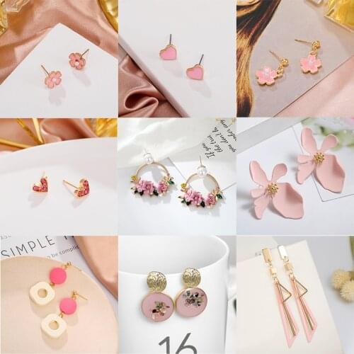 2020 New Korean Statement Earrings for Women Pink Sweet Arcylic Geometric Dangle Drop Gold Earings Brincos Fashion Jewelry Gift