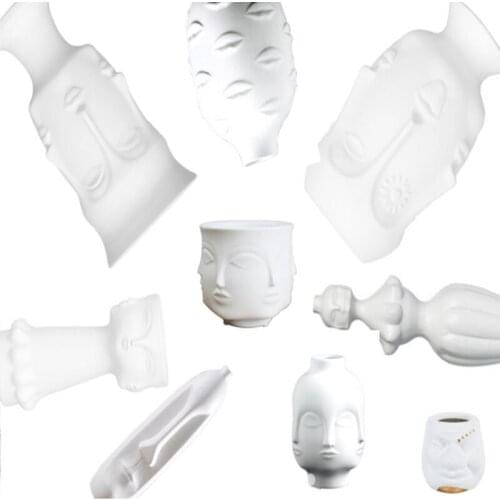 Lady Face Head Planter Vase Flower Arrangement Vase with Flowers Succulent Pot Garden Ornament White Matte Ceramic Craft