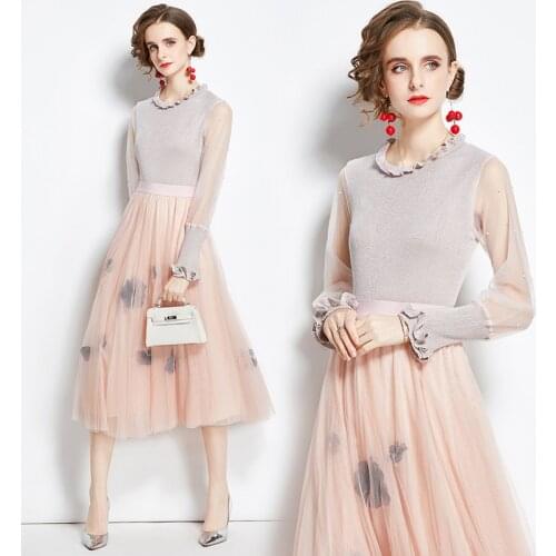 ZUOMAN Women Autumn Elegant Knitted Dress Suit Set High Quality Cocktail Party Robe Femme Vintage Designer Mesh Vestidos