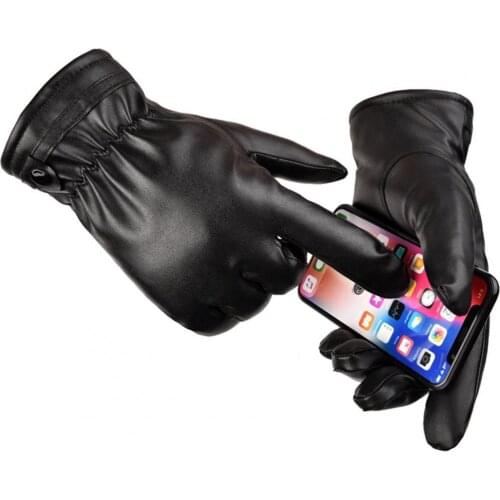 1 Pair Faux Leather Gloves Water-proof Anti Slip Motorcycle Supplies Driving Motorcycle Winter Warm Gloves for Men Gloves