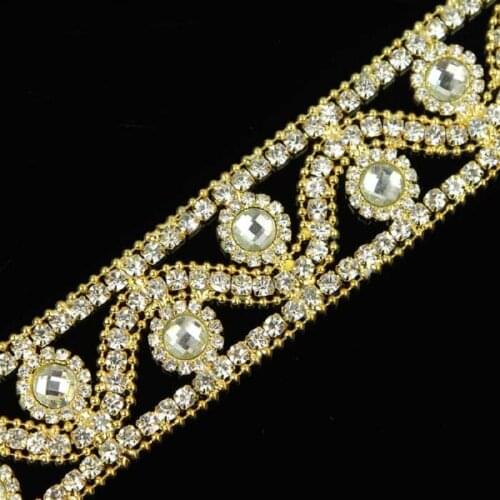 10Yards Luxury Metal chain Rhinestone trims Sew on Bridal Belt Appliques Handmade DIY Accessories Rhinestones