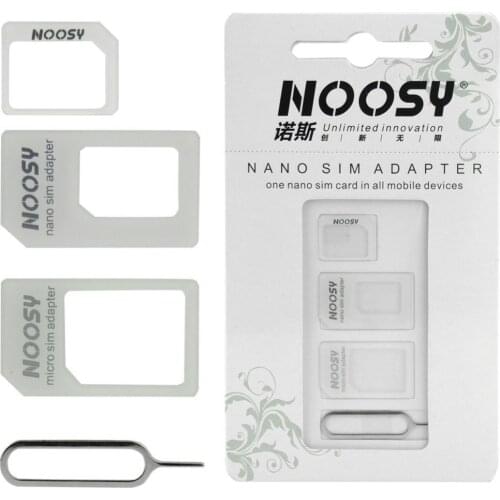 100sets(400pcs) 4 In 1 Noosy Nano Micro SIM Card Adapter Eject Pin For iPhone 5 5S For iPhone 6 6plus 7 7plus with Retail Box