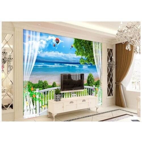 3d wallpaper custom 3d murals wallpaper Mediterranean Sea wall Summer sun sky dove TV setting wall by green trees wall decor
