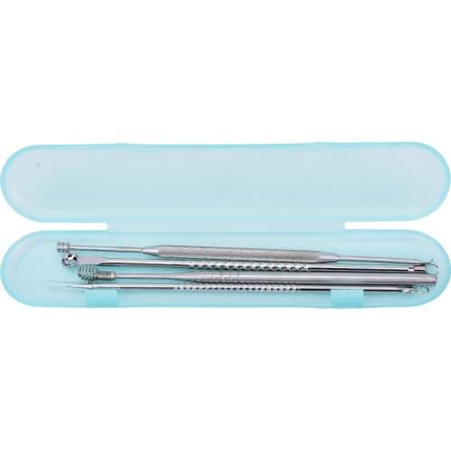 4pcs/set Blackhead Pimple Comedone Acne Extractor Remover Tool+Ear Wax Stick Kit Set High Quality