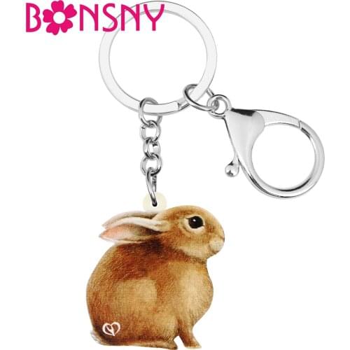 Bonsny Acrylic Brown Easter Hare Rabbit Bunny Keychains Animal Keyring Jewelry For Women Teen Festival Gifts Bag Car Decoration