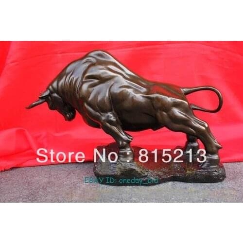 Free Shipping wang 00019 Large size Bronze coffee Wall Street Fierce Bull OX Figure Statue 8"Long