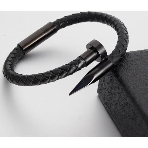 Trendy Men Bracelets Nail Titanium Steel Leather Bracelet Magnet Geometric Rope Chains for Male Female Charm Bracelets