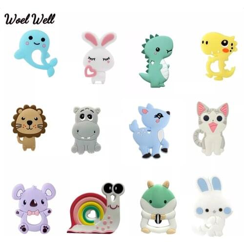 Baby Silicone Teether kids infant Teething Toy Animal Stitch bear Hamster snail rabbit cat dinosaur Beads DIY hippo lion gift