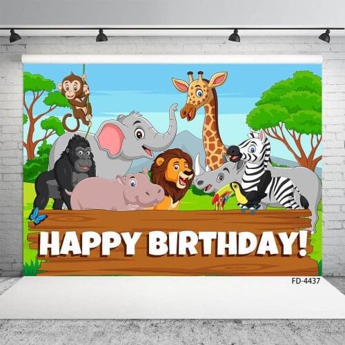 Safari Park Cartoon Animals Photo Backgrounds Customized Backdrop Photography Props for Children Birthday Party Baby Photoshoot