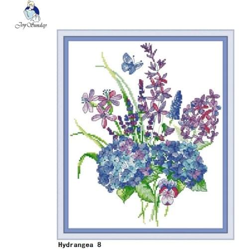 Joy Sunday Purple Hydrangea (8) Count Cross Stitch Kit Wholesale Aida 11CT 14CT Flower Painting DIY Sewing Set Embroidery Craft