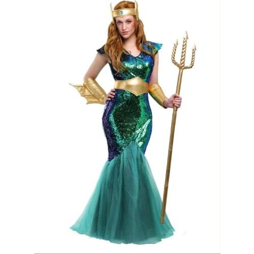 New Queen Princess Mera JY Costume Super Womenhero Costume Adult Mermaid Princess Costume For Halloween Fancy Dress