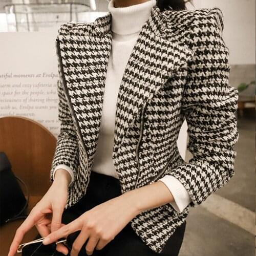 Autumn winter comfortable temperamental new arrival fashion fresh simple plaid work style high quality zipper jacket