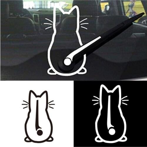 Cute Cat Car Windshield Wiper Vinyl Mural Art Sticker Decor Lovely Animal Moving Tail Cat Decal For Car Window Laptop Decoration
