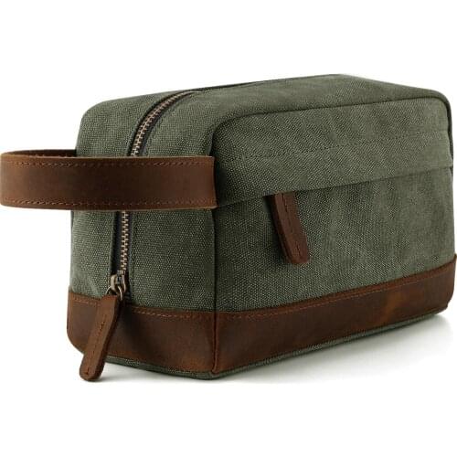 New Style Retro Storage Portable Makeup Bag Hot Selling Horse Leather with Canvas Makeup Bag