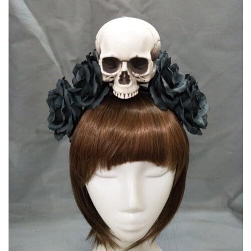 Gothic Lolita Rose Skull Asymmetry KC Headband Hair Accessories Party Cos Handmade Unique
