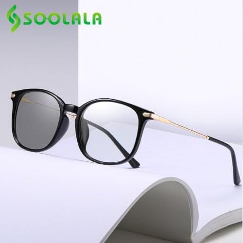 SOOLALA TR90 Square Anti Blue Light Photochromic Eyeglasses Women Men UV400 Driving Eyewear Changing Color Computer Eyewear