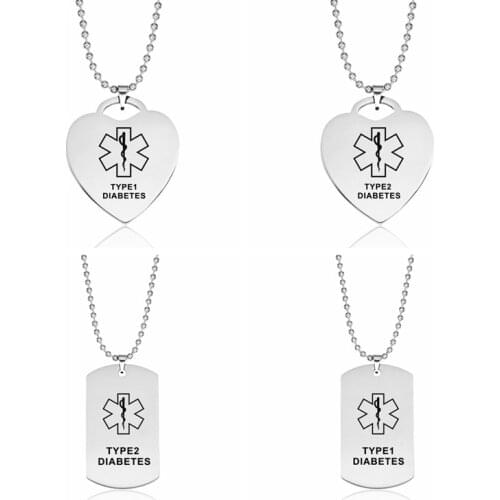 Women Men Necklace Heart Dog Tag Pendant for Medical Alert ID Necklaces ICE SOS Jewelry EPILEPSY DIABETIC