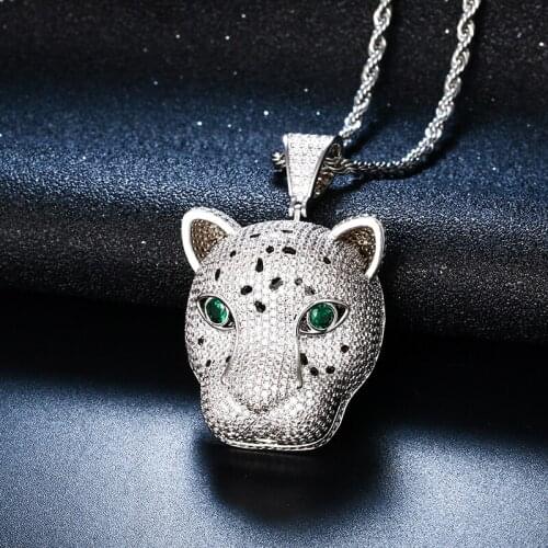 Animal Leopard Head Pendant Necklaces Iced Out Bling Cubic Zirconia Pendant For Mens Hip Hop Jewelry Necklace Rock Gift