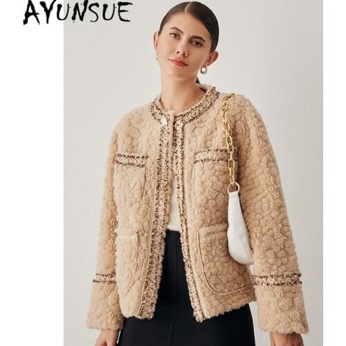AYUNSUE Sheep Shearling Coat Female Autumn Winter 2021 Short Light Fur Coats Women Wool Jackets Elegant Casaco Feminino Gxy182
