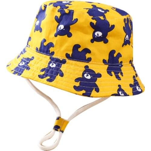 Bucket Hat Kids Summer Sun Beach Panama Sunshine Protection Wide Brim String Bear Holiday Outdoor Accessory For Baby Boy Girl