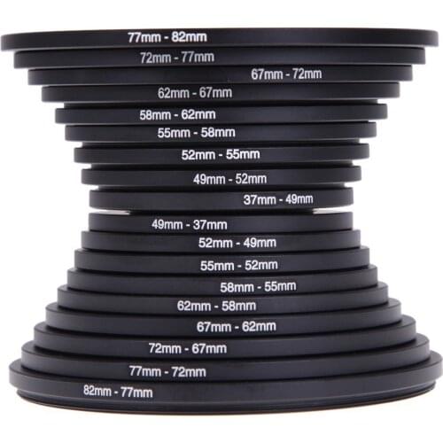 18pcs Camera Lens Filter Step Up & Down Ring Adapter Metal Filter Adapter Ring For All Camera DSLR 37-82 82-37mm Mount Set Kit