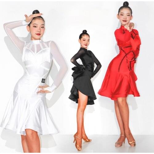 Latin Dance Dress Long Sleeve Fringe Dresses Rumba Tango Salsa Cha Cha Wear Adults Performance Latin Competition Clothes DN4334
