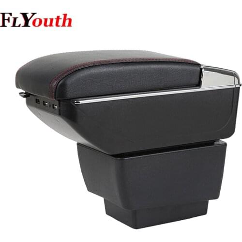 For Skoda Fabia Fabia 2 2015-2017 Car Armrest Box USB Charging Heighten Double Layer Central Store Content Cup Holder Ashtray