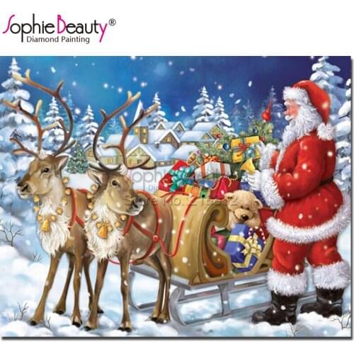 Sophie Beauty DIY Diamond Painting Cross Stitch Santa Claus Deear Christmas Tools Rhinestones Embroidery Needlework Gifts C635
