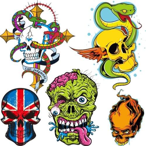 Iron-on Transfers for Clothing Patches Thermo-stickers Application Diy Patch Skull Flex Fusible Transfer Stripe on Clothes Set