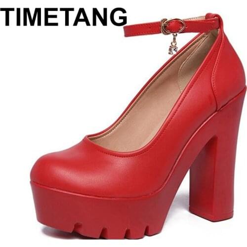 TIMETANG2019 new spring autumn casual high-heeled shoes sexy platform ruslana korshunova thickheels pumps Black White Silver red