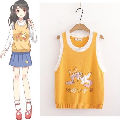 Yellow Sleeveless Knitted Vest Women Cartoon Embroidery Harakuju Cat Sweater 2021 Winter V-neck Sweet Style Ladies Cute Top