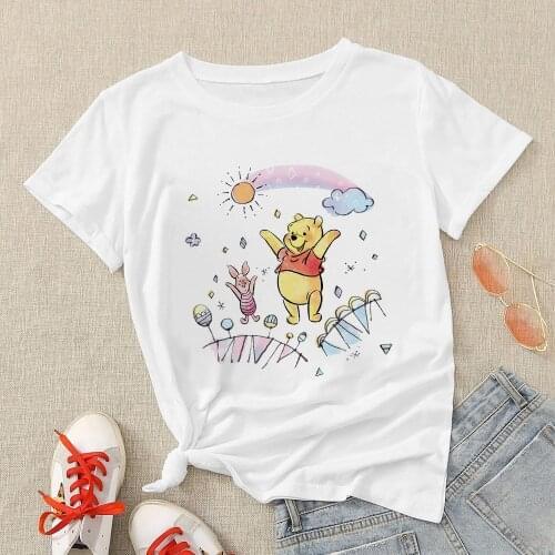 Winnie The Pooh Women Tshirt Piglet and Pooh Bear Happy To Play Graphic Tees Young Fashion Female Shirt Casual Cartoon Tops