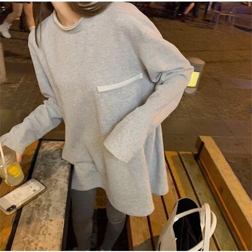 LMQ New 2020 Women Autumn Winter O Neck Solid Bottoming Thicken Long T-Shirts Oversize Korean Wild Minimalist Style Tops Tee