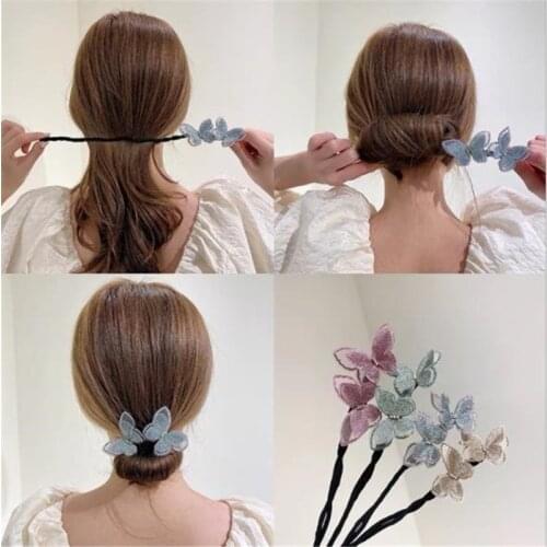 New Fashion 2021 Hairpin Bun butterfly braided hair style temperament Women Girls hair head rope hair accessories