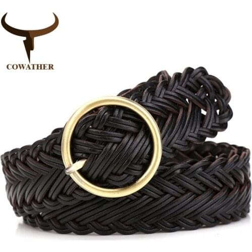 COWATHER High quality women belt knitted leather belts for women good pin buckle female strap newest desgin original brand NS010