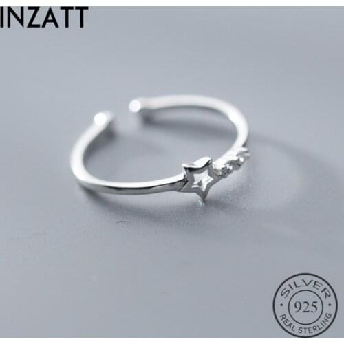 INZATT Genuine 100% 925 Sterling Silver Hollow Star Zircon Adjustable Ring For Women Cute Anniversary Fashion Jewelry Gift