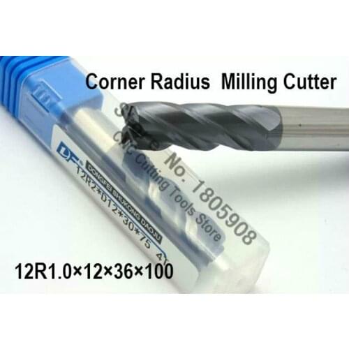 1PCS 12R1.0*12*36*100 12mm 4 flutes Cemented Carbide Corner Radius endmill CNC router bit milling cutter tool