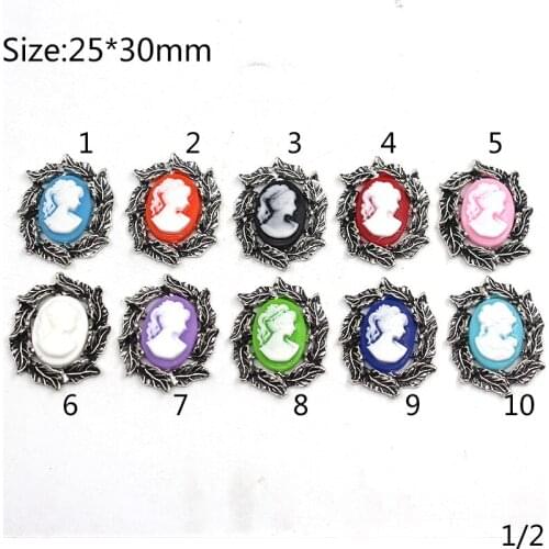 10Pcs / Lot 25*30mm Retro Resin Beauty Head Flatback Silver Alloy Bottons Decoration Wedding Sewing Accessories