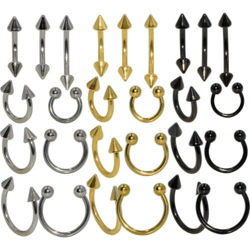 CHUANCi 2 PCS Surgical Steel Piercing Multi Function Tongue Eyebrow Belly Horseshoe Nose Ring Lip Rings Earrings Body Jewelry