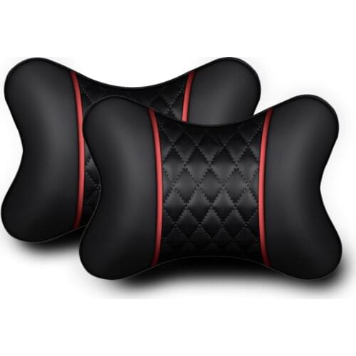 2PCS Leather Mesh Car Seat Neck Waist Protection Set Safety Auto Headrest Lumbar Support Rest Cushion Pillows Breathable