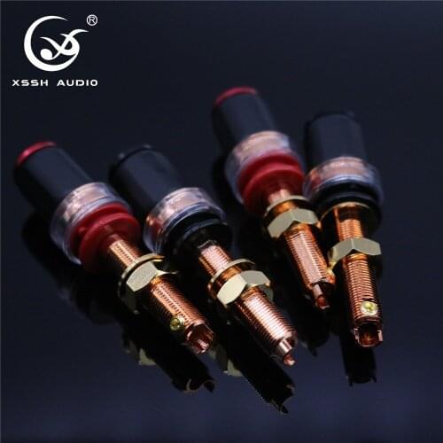 4pcs XSSH Audio HIFI DIY Real Red Copper Electronic Banana Plug Female Socket Speaker power amplifier terminal Long Binding Post