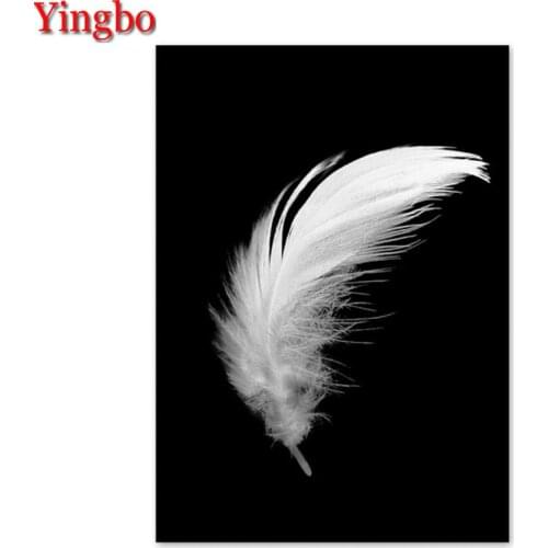 5D DIY full drill square diamond painting Feather art black and white decor diamond mosaic embroidery cross stitch rhinestone