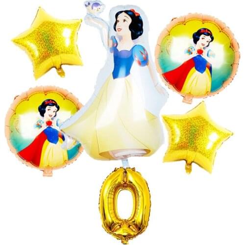 6PCS/set Snow White Disney Cartoon Theme Aluminum Foil Number Balloons Happy Birthday Party Decoration Baby Shower Kid Favor Toy