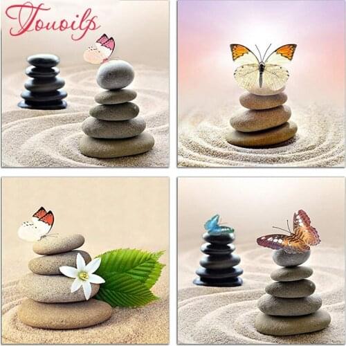 DIY Diamond Embroidery 4 Piece Zen Stone and Butterfly Still Life Diamond Painting Cross Stitch Rhinestones Mosaic Home Decor