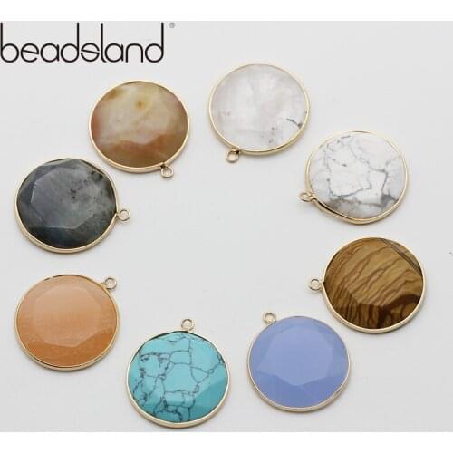 Beadsland Natural Stone Semiprecious Stone Round Pendant DIY Fashion Jewelry Necklace For Women Gift 32mm 38587
