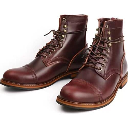Handmade Vintage British Casual Men Shoes Top Quality Cow Leather Ankle Boots Wings Autumn Winter Tooling Dress Motorcycle Boots